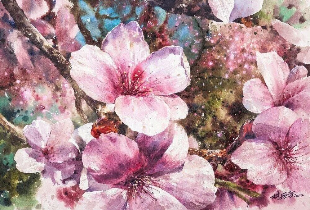 Sakura lin. Тайваньский художник lin ching che. акварель живопись lin ching che. лин чинг че lin ching che тайваньский художник акварелист. лин чинг че акварель цветы.