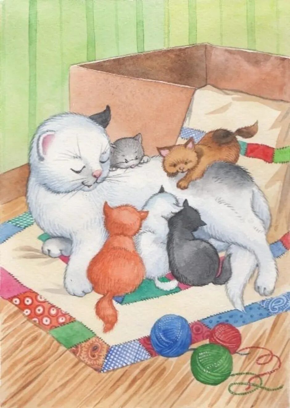 Где кошки мам. Сюжетная картина кошка с котятами. Кошка иллюстрация. Котенок рисунок. Кошка с котятами рисунок.