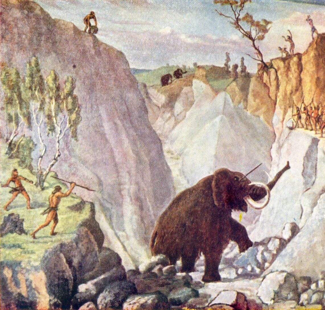 Коллективная охота древних людей. Зденек Буриан пещерный медведь. Пещерный медведь кроманьонцы. Загонная охота палеолит. Охота неандертальцев на Мамонтов.