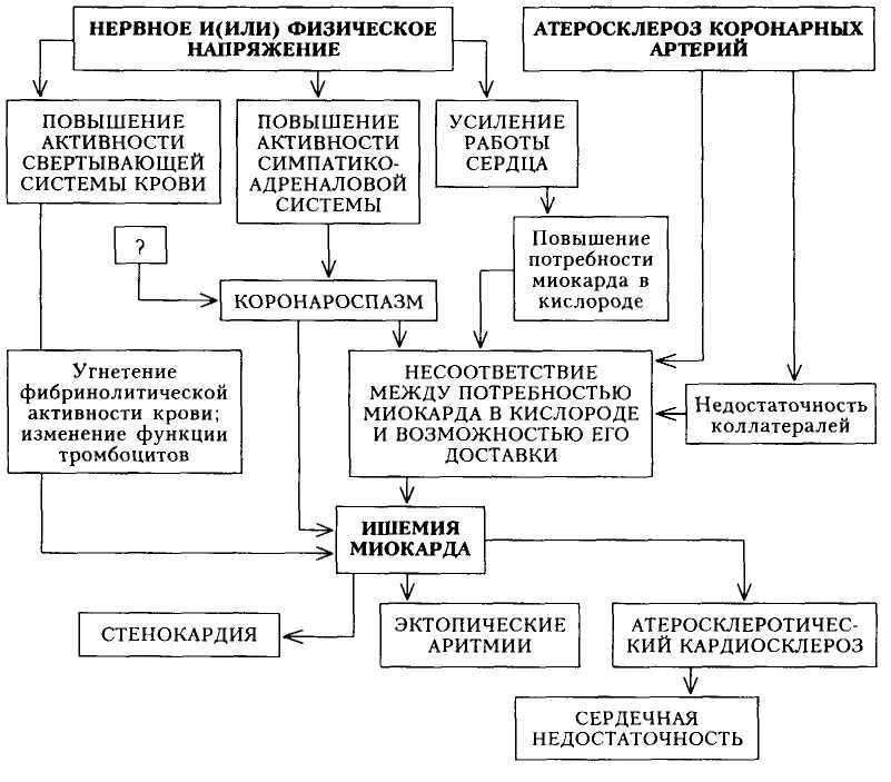 Механизмы развития ишемии. Механизм развития ишемии миокарда при стабильной ИБС. Схема патогенеза ИБС стенокардия напряжения. Патогенез нестабильной стенокардии схема. Патогенез стенокардии напряжения схема.