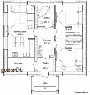 План дома с котельной и туалетом