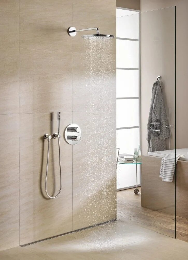 Комплект скрытого душа. Grohe Grohtherm 3000 Cosmopolitan. Душевой комплект Grohe Grohtherm. Встраиваемая душевая система Grohe Essence (set223 DL). Душевой комплект Grohe Grohtherm с термостатом.