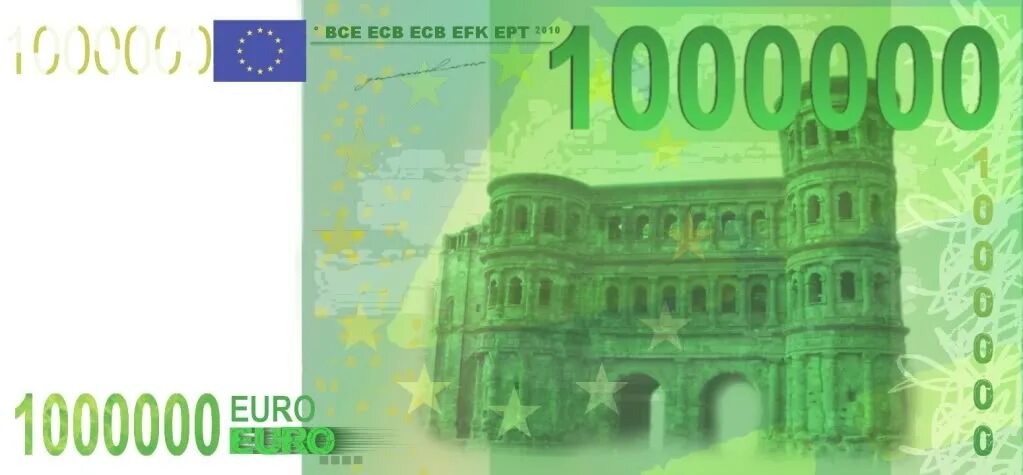 Самые крупные евро. 1 Миллион евро купюра. 1000 Евро купюра. Миллион евро одной купюрой. 100 Евро купюра.
