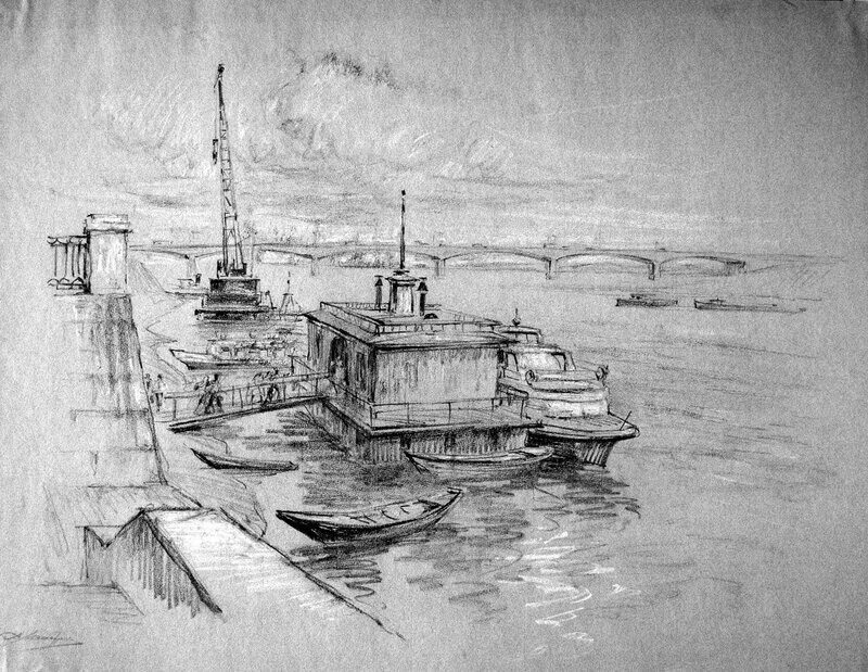 Рисунки речных. Киров на рисунках Александра Люстрицкого. Порт карандашом. Пристань рисунок. Порт Графика.
