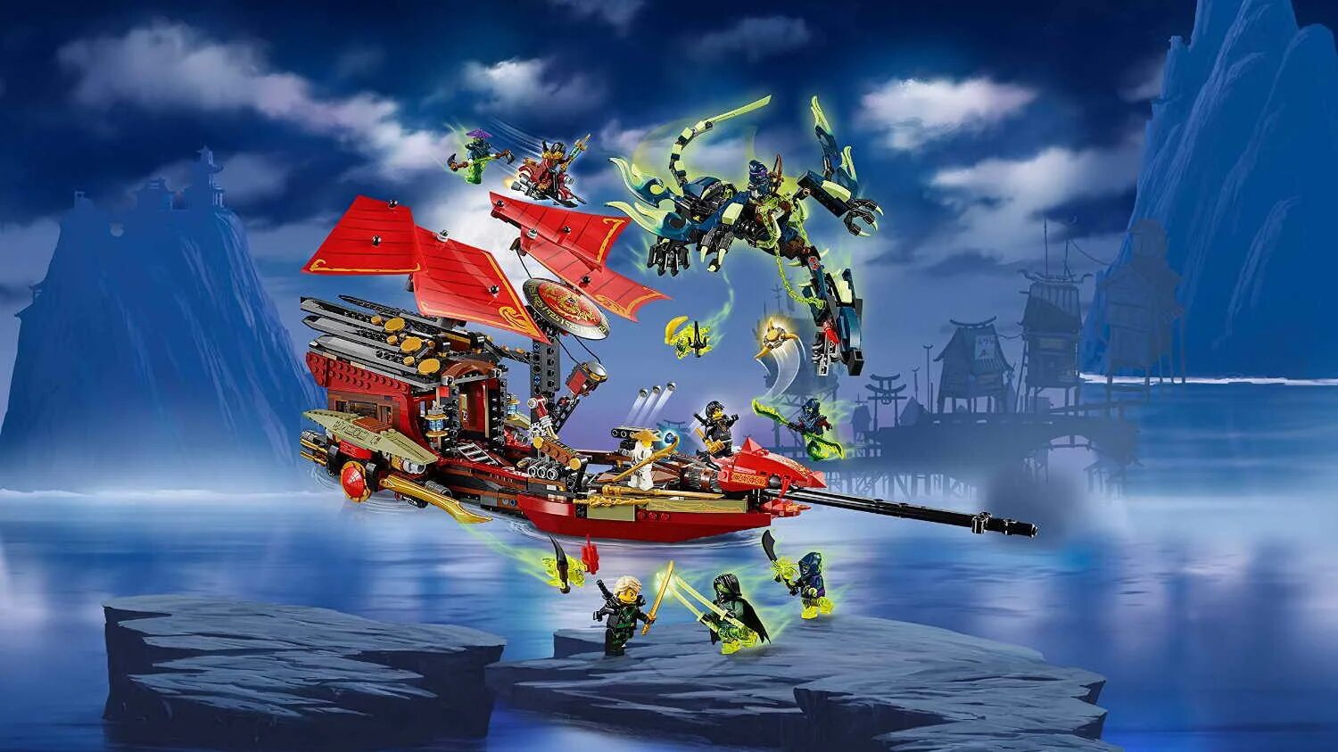 Ниндзяго судьба. Lego ninjago 71767 храм-додзё ниндзя. Конструктор lego ninjago 70650 крыло судьбы. Lego ninjago destiny's bounty 2. Лего набор 70738.