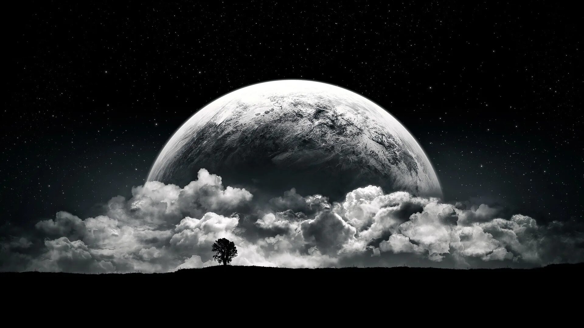 Картина темная луна. Космический пейзаж. Луна (Планета). Ночное небо. Луна в космосе.