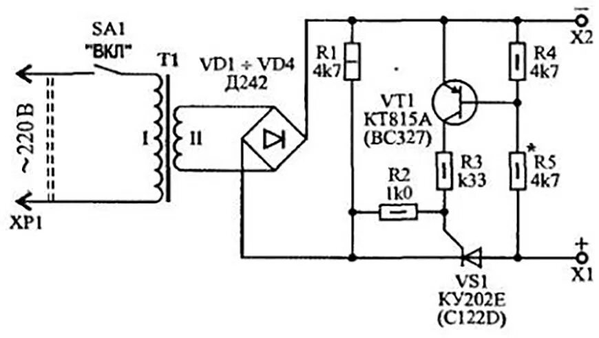 Эл схемы зарядных устройств для автомобильных аккумуляторов. Схемы з/у для автомобильных аккумуляторов на тиристорах. Схемы для зарядки автомобильных аккумуляторов на тиристорах. Схема простого ЗУ для автомобильного аккумулятора. Ку202н зарядное устройство