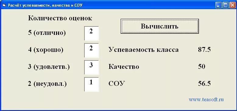 Как посчитать процент качества класса