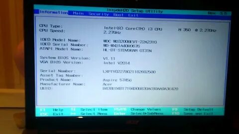 Acer aspire настройки биос