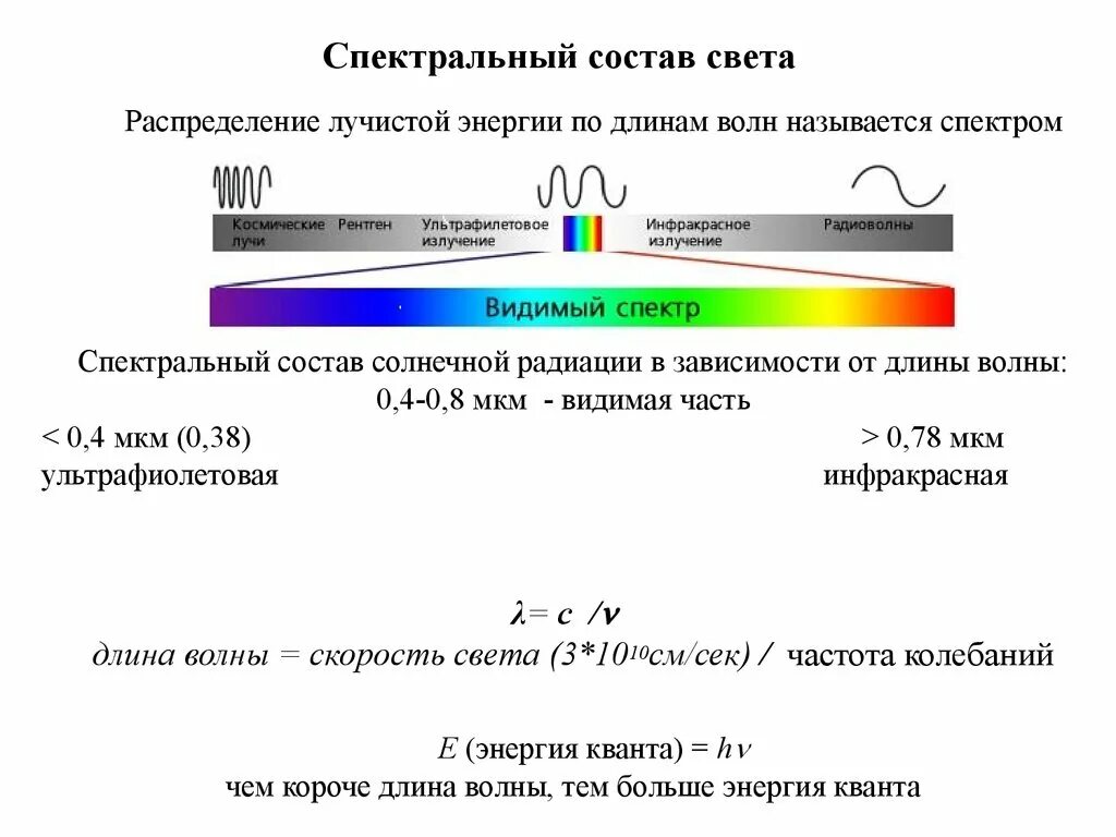 Спектральный состав лучистой энергии. Спектр излучения солнечного света. Свет спектральный состав. Спектральный состав видимого света. Длина волны видимого света в мкм