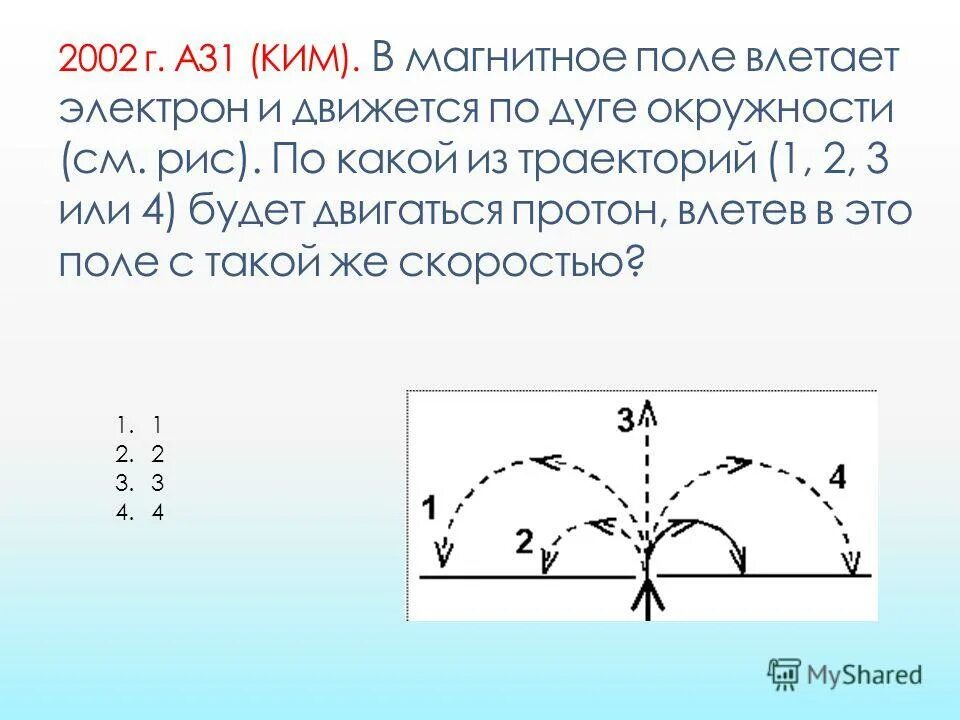 Протон влетает в однородное магнитное поле со скоростью v на каком из рисунков т