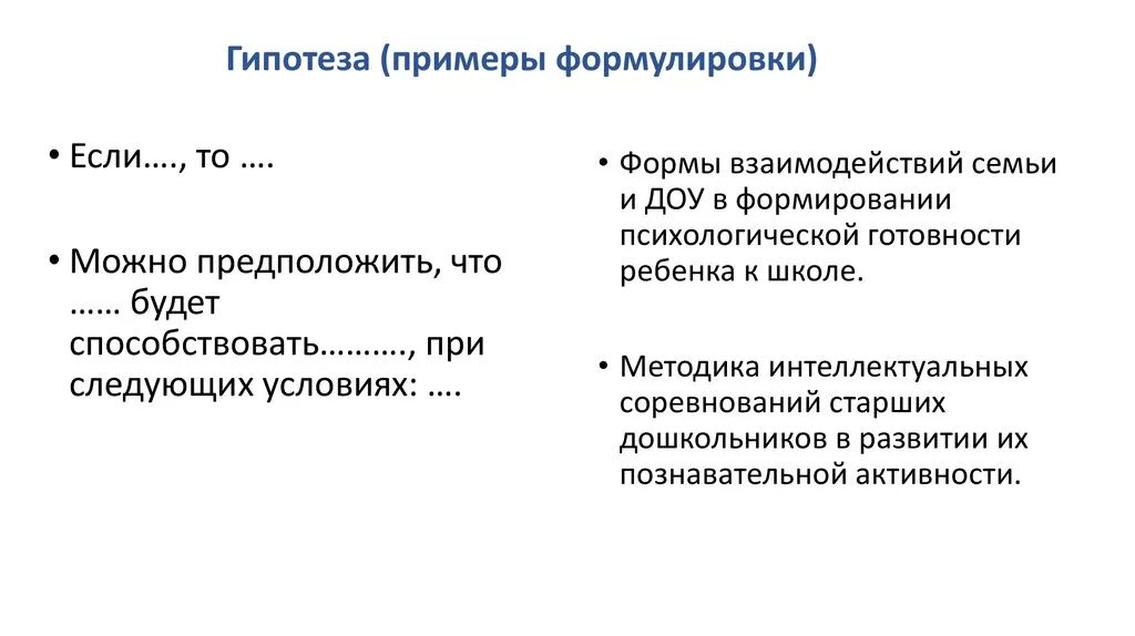 Формулировка гипотез пример. Формулировка гипотез пример