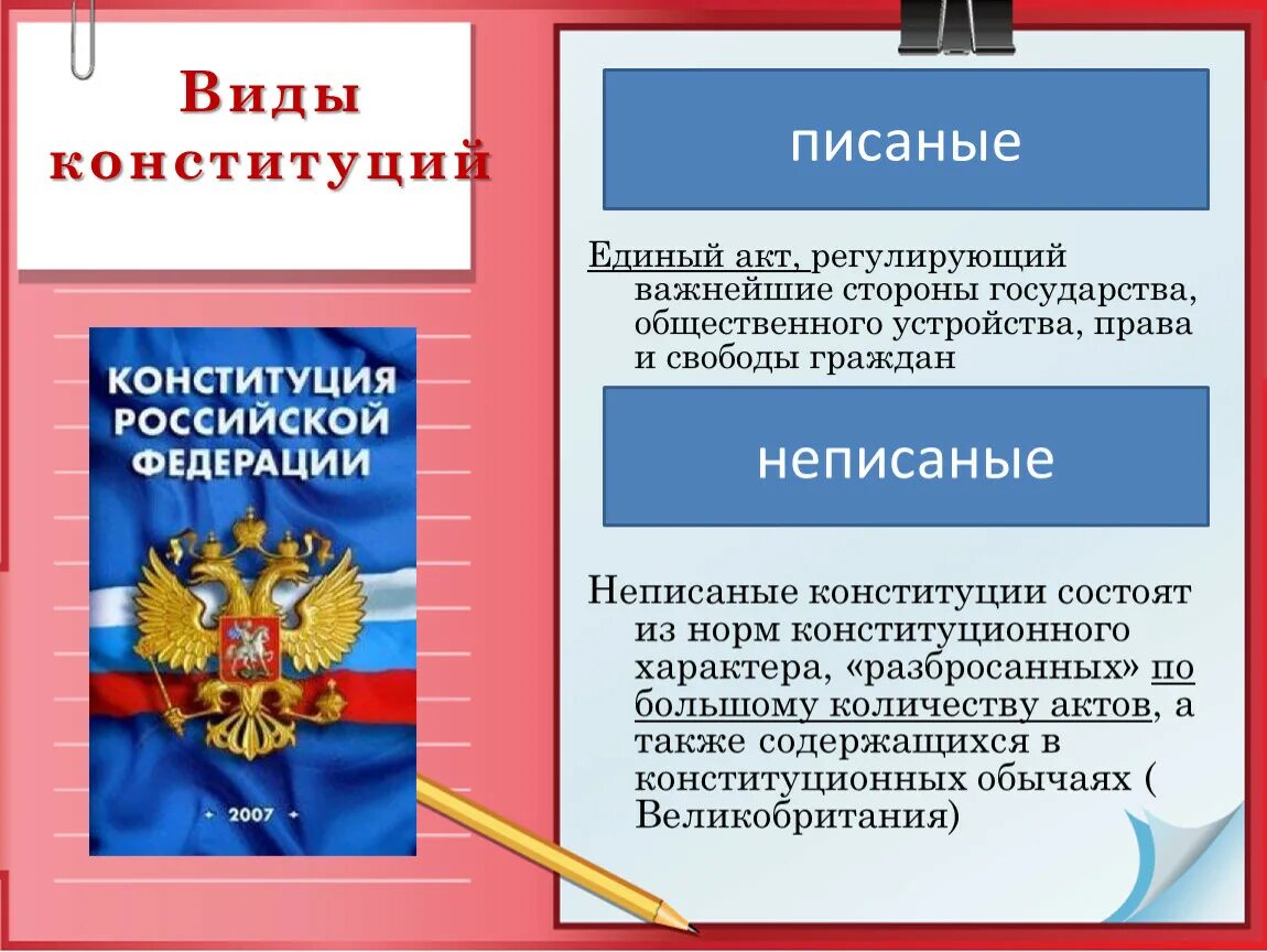 Основные цели конституции рф. Виды конституций. Виды Конституции РФ. Виды современной Конституции. Конституция РФ.