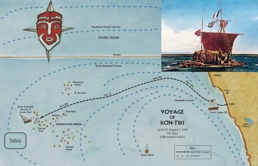 Переплыл тихий океан на плоту. Тур Хейердал карта путешествия на кон Тики. Тур Хейердал 1947 год путешествие на карте. Тур Хейердал путешествие на кон-Тики маршрут. Путешествие тура Хейердала на плоту кон-Тики на карте.