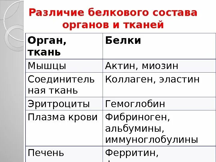 Различие белкового состава органов. Различие белкового состава органов и тканей.. Различия ферментативного состава органов и тканей. Различия ферментного состава органов и тканей биохимия.