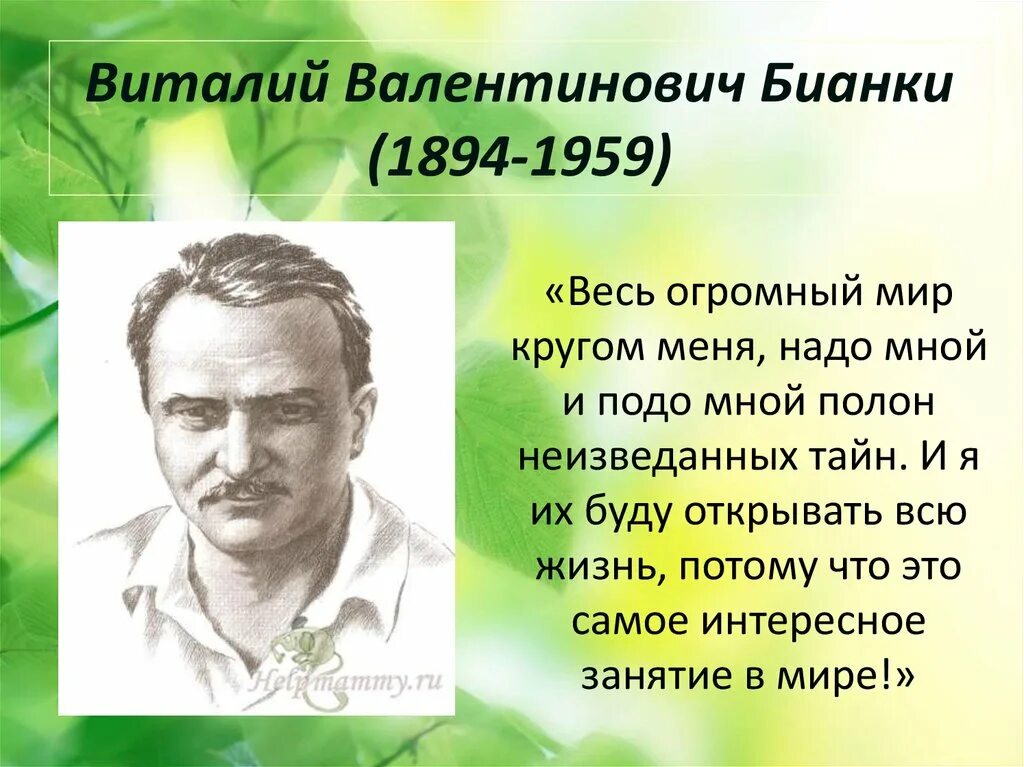 Бианки портрет писателя. Творчество творчество писателя Виталия Бианки.