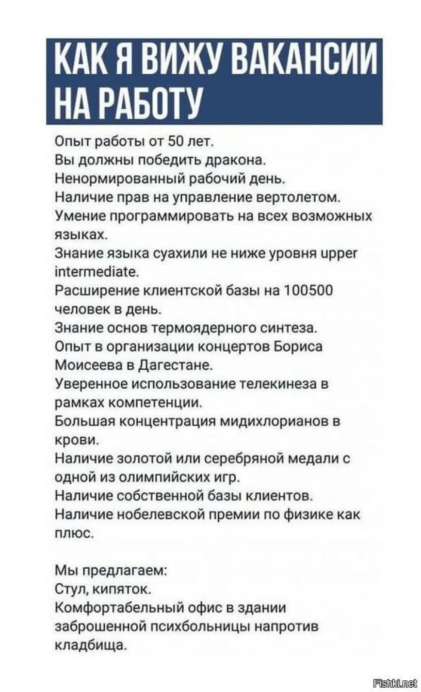 Коротко о работе. Опыт работы. Требования работодателя вы должны победить дракона. Смешные вакансии.