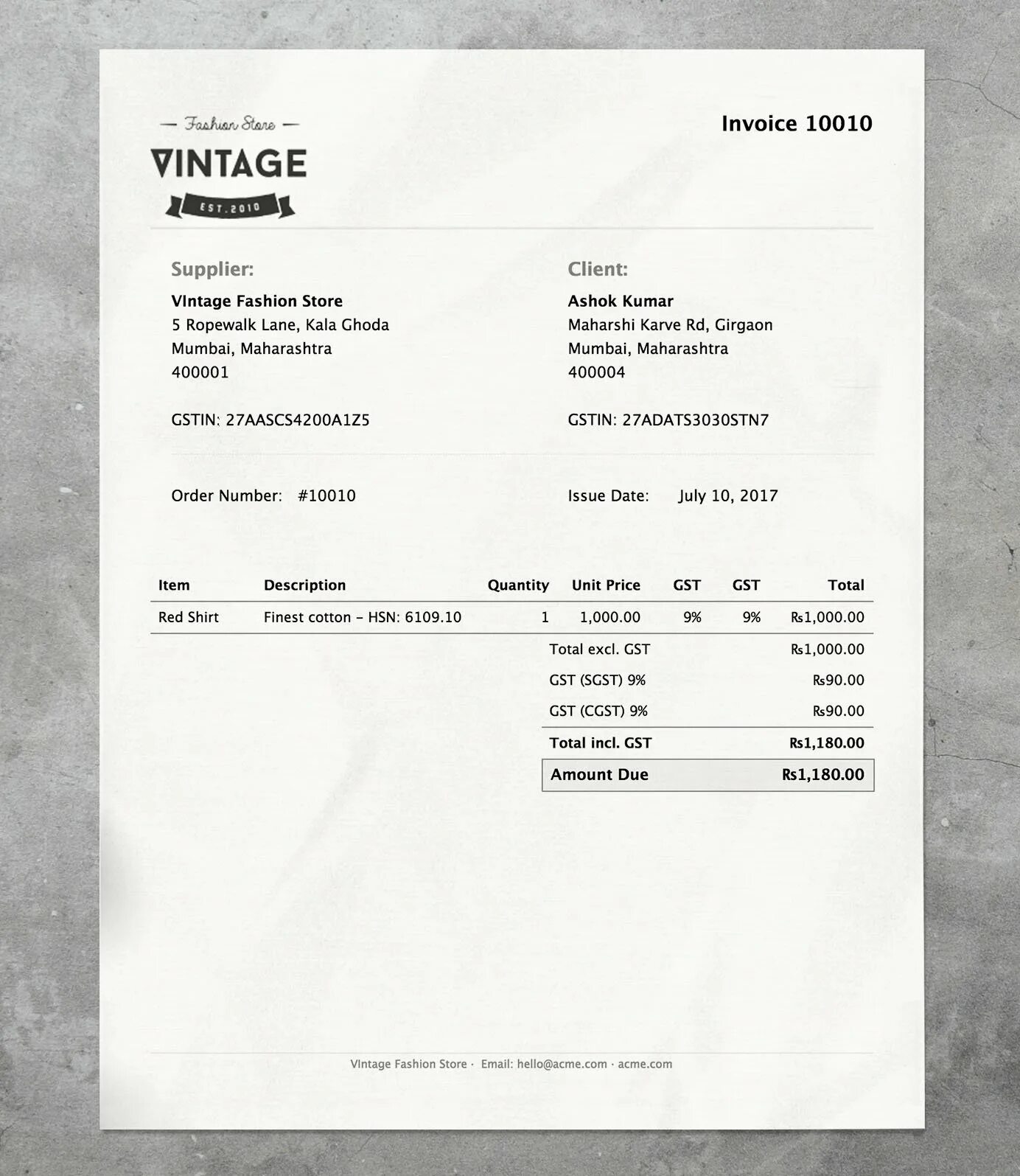 Invoice issue