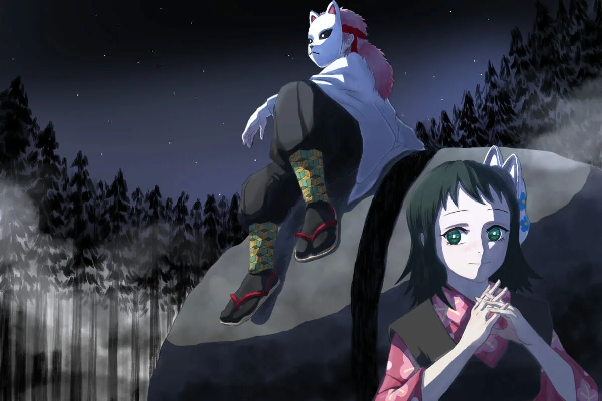 Макомо клинок рассекающий. Demon slayer макомо. макомо урокодаки. сабито и макомо.