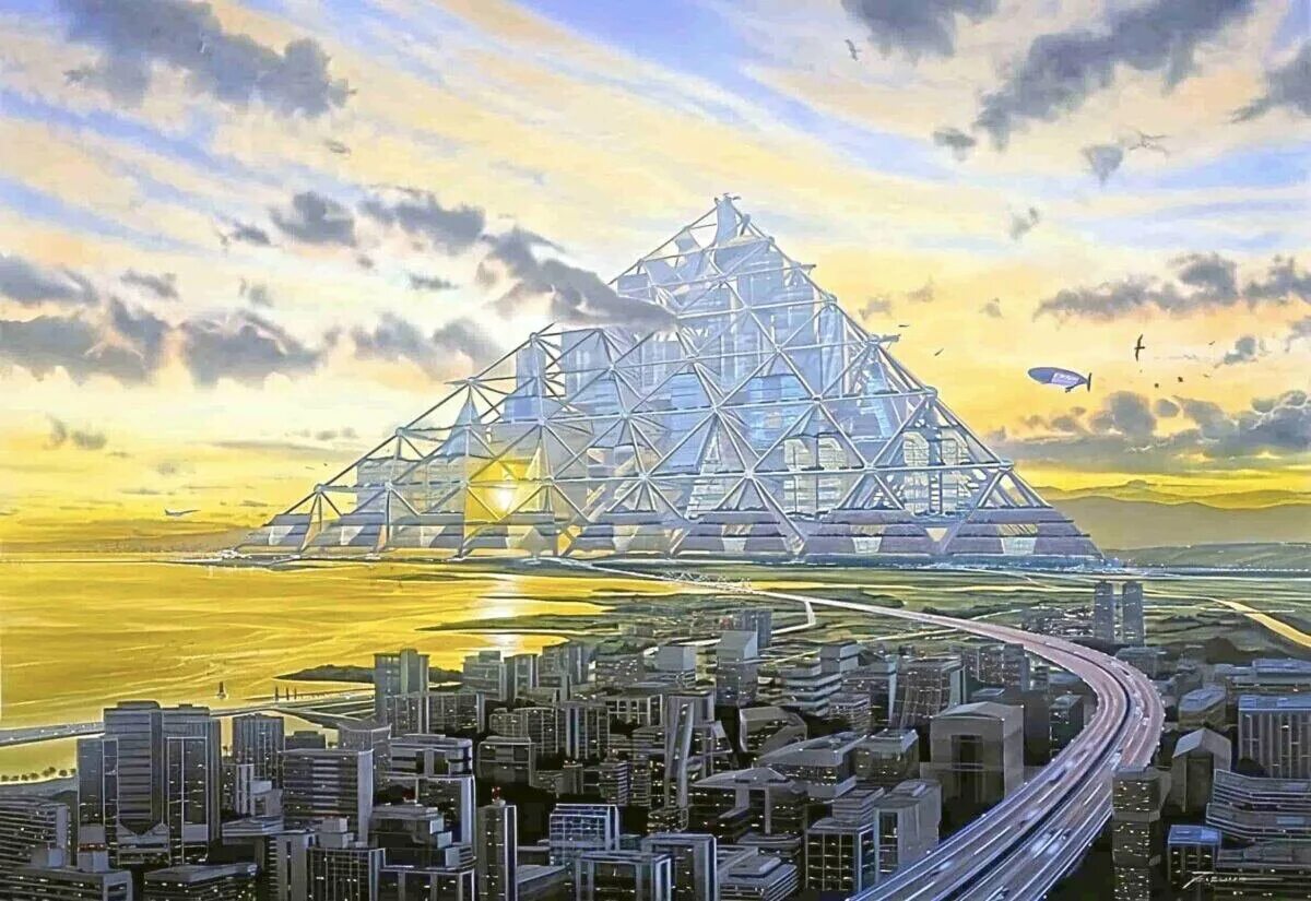 Небоскреб 2 км. Мега-город – пирамида Шимицу. Пирамида шемизу мега Сити. Shimizu Mega-City Pyramid – пирамидальный город в Японии. Город пирамида Симидзу x-Seed 4000.