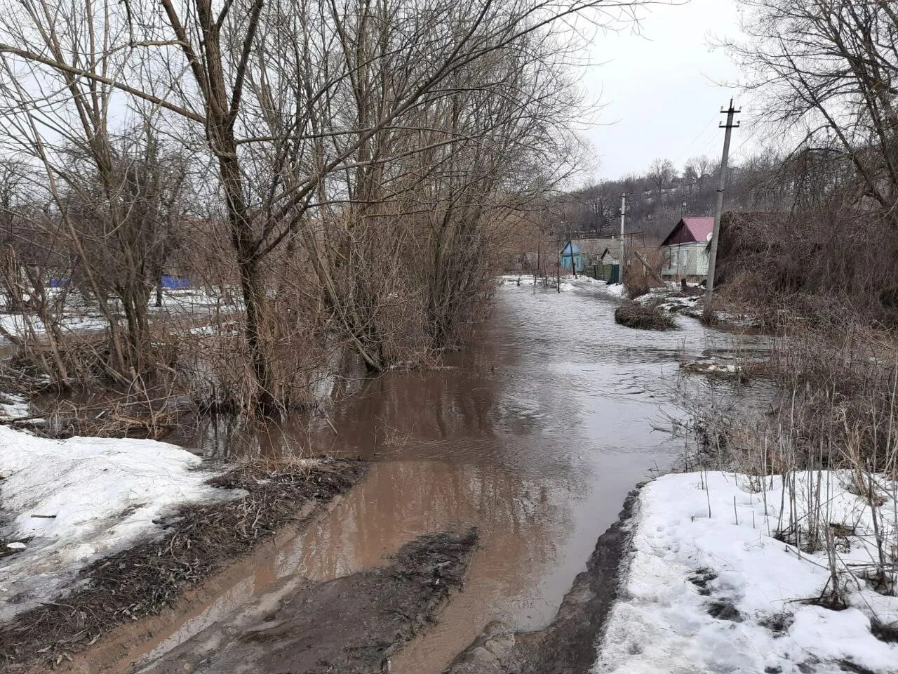 Паводок. Весенний паводок. Половодье весной. Весенний разлив талых вод. Наводнение в саратовской области