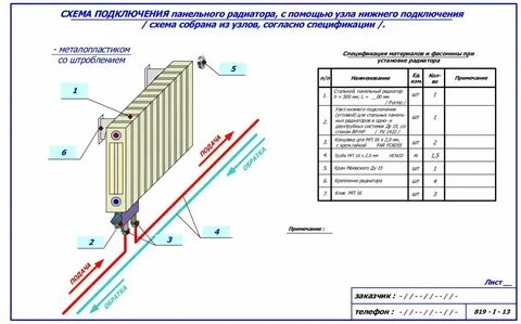 Радиатор отопления нижнее подключение левое