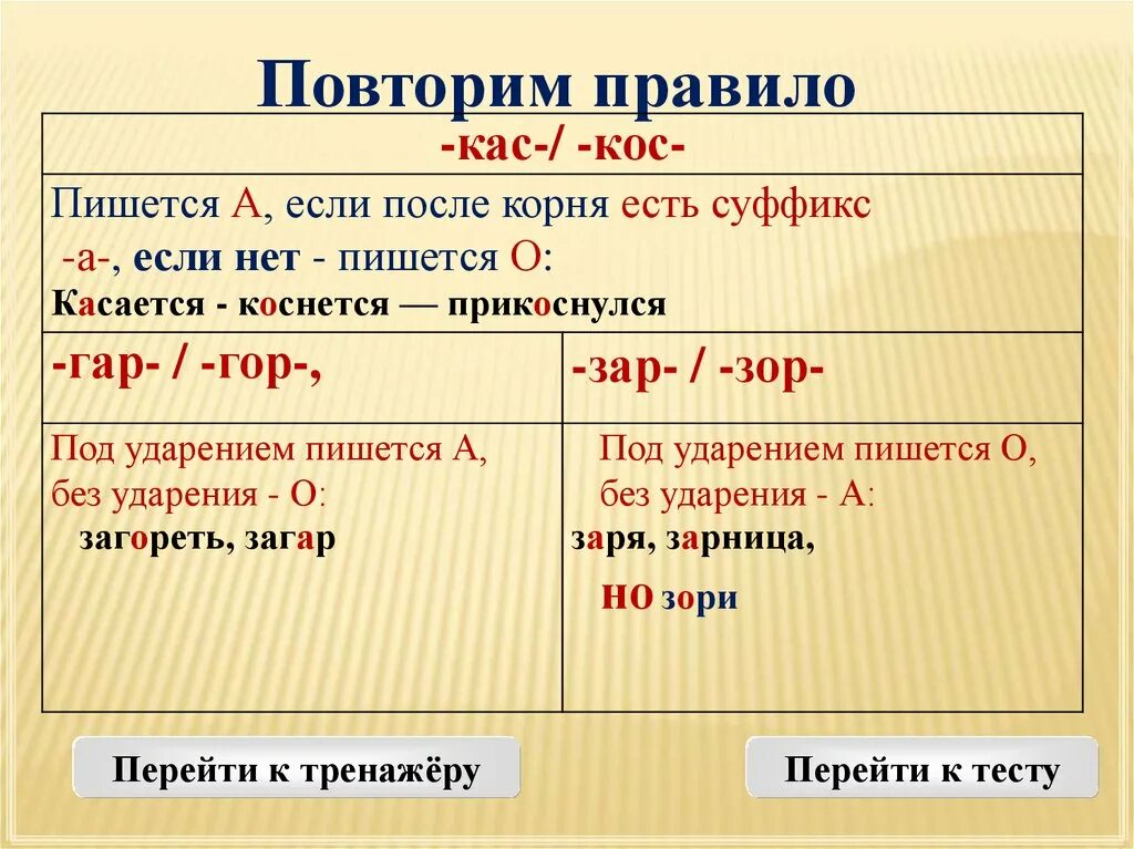 Зар зор проверочная работа. КАС кос. КАС кос чередование правило.