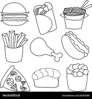 Icons on topic fast food in black and white Vector Image