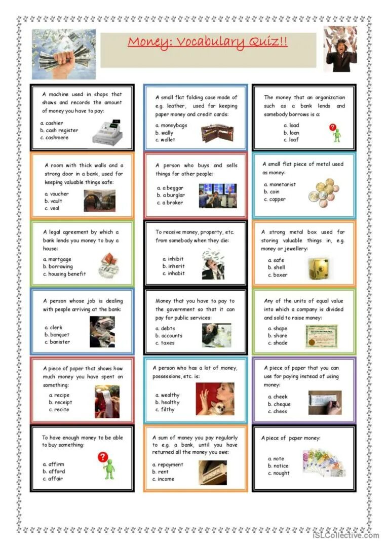 They a lot of money because. Деньги в английском Worksheet. Quiz на английском. Worksheets money темы. Money and Banking Vocabulary.