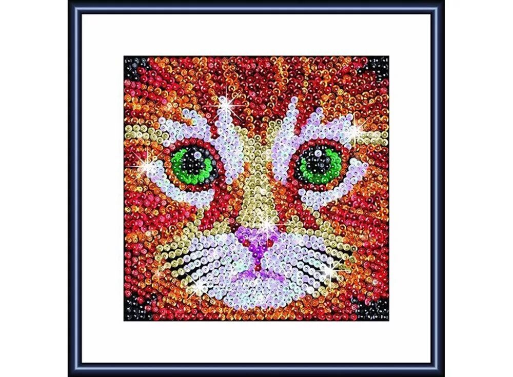 Картина на клею. Мозаика Sequin Art 3d Cat sa0501. Картины из блестяшек. Картины по номерам бисером. Мозаика из пайеток котенок.