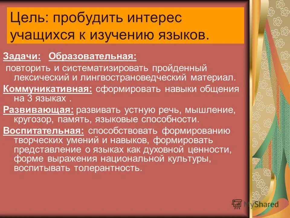Цели и задачи к презентации на день россии. Написать самому себе к девятикласснику. Презентация для кружка живое слово. Вопросы для исследовательской работы. Как пробудить познавательный интерес.