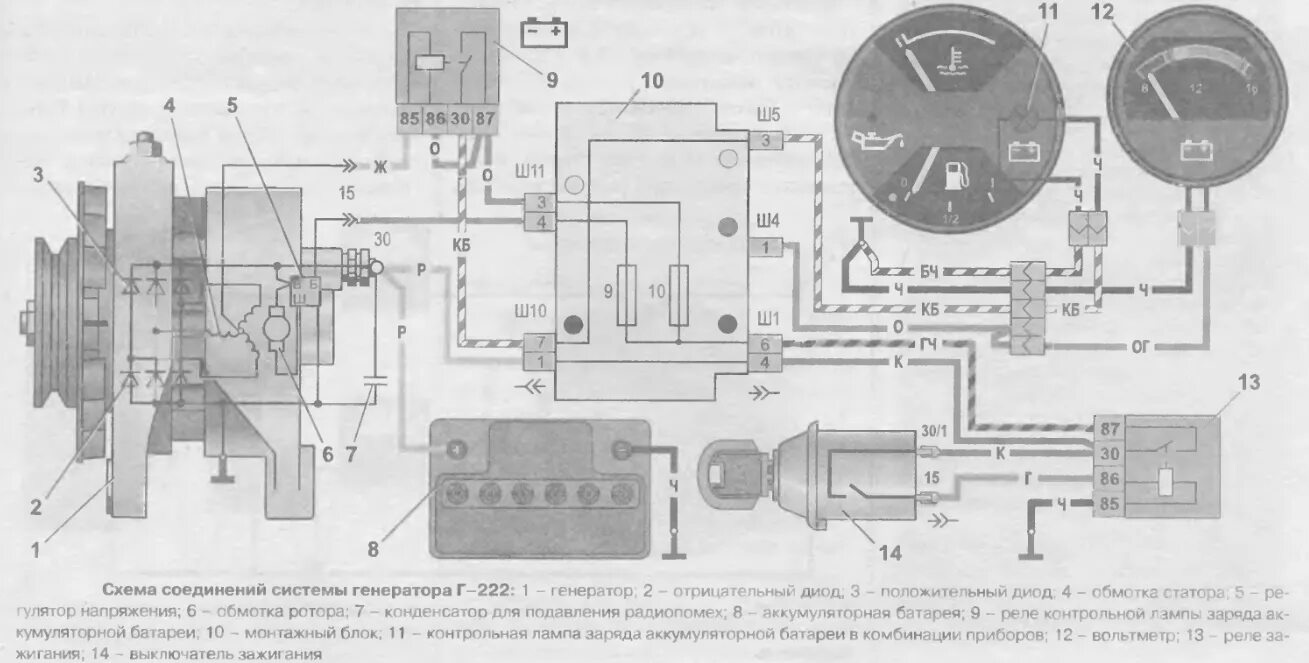 Генератор карбюратор подключение. Электросхема генератора ВАЗ 2105. Схема электропроводки генератора ВАЗ 2105 карбюратор. Схема генератора г 222 02. Схема генератора г 222 на ВАЗ 2101.