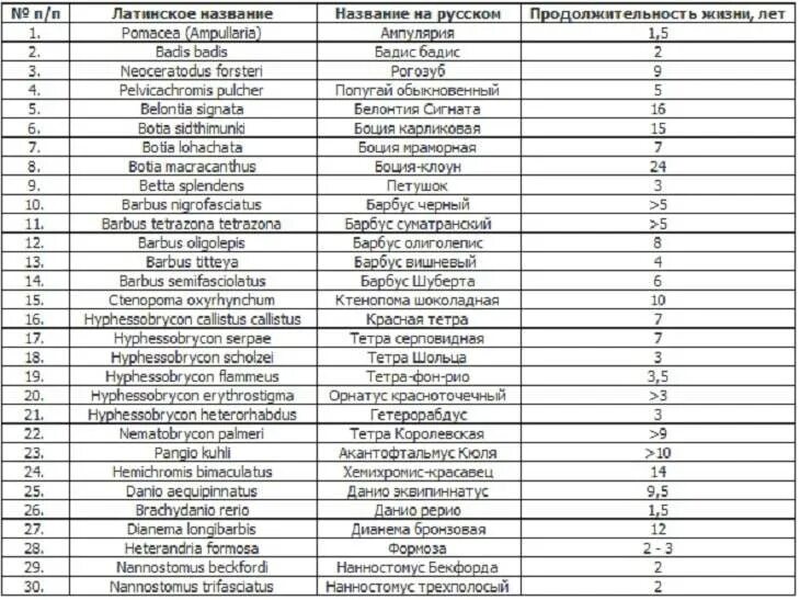 Таблица продолжительности жизни рыб. Срок жизни рыбы таблица. Срок жизни аквариумных рыбок таблица. Срок жизни аквариумных рыбок.