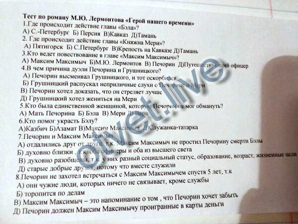 Тест по роману герой нашего. Тест по роману герой нашего