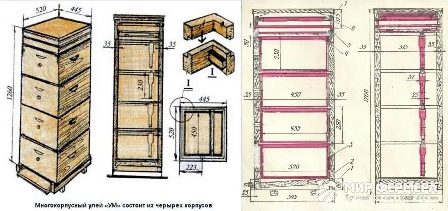 Что входит в базовую часть умного улья. Многокорпусный улей чертежи. 8 Ми рамочный многокорпусный улей рута. Улей рута 10-ти рамочный. Улей Дадана рута.