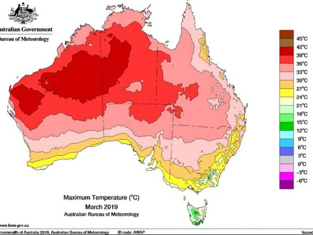 Максимальная и минимальная температура австралии
