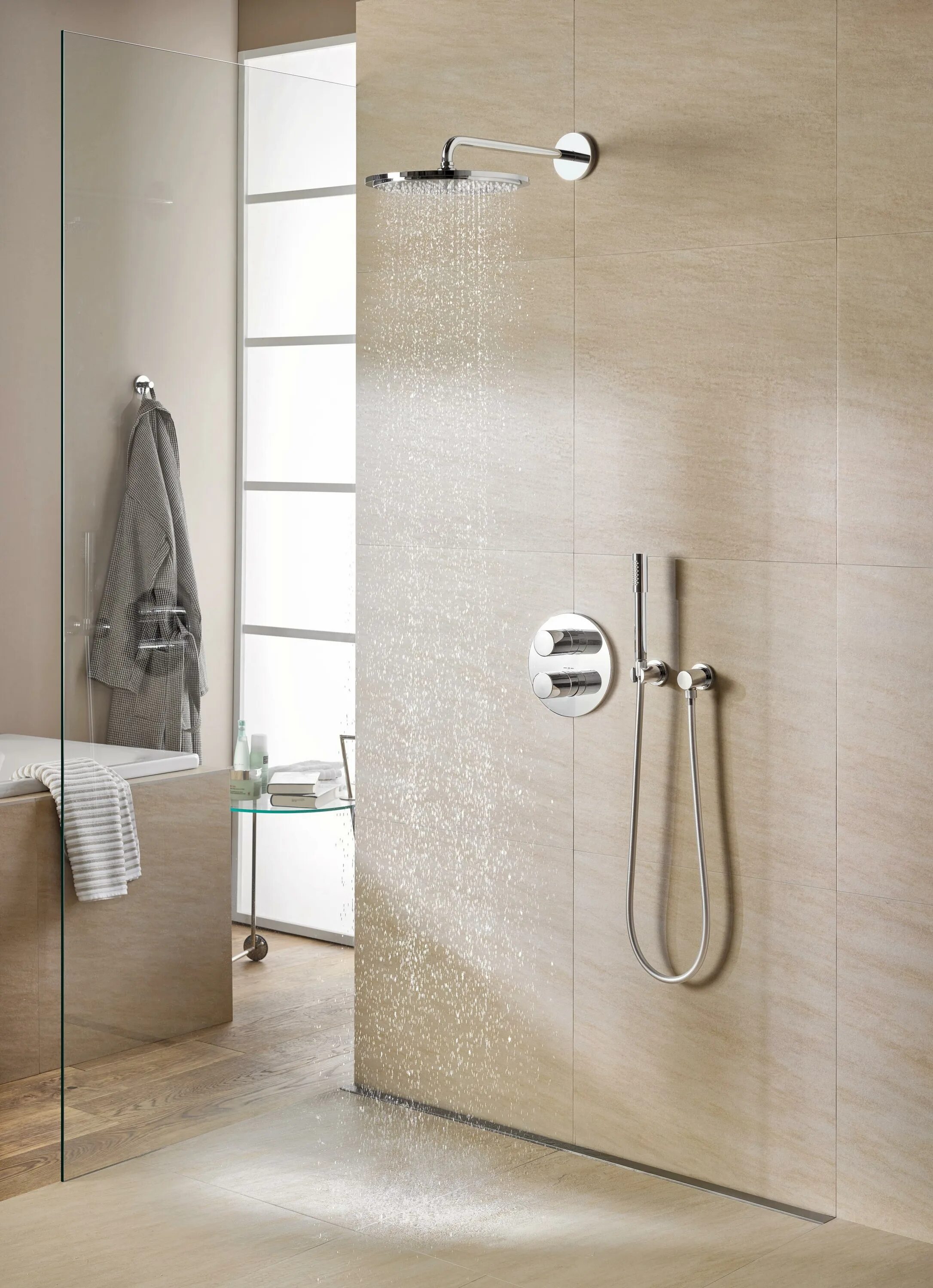 Душевой комплект Grohe Grohtherm. Встраиваемая душевая система Grohe Essence (set223 DL). Душевой комплект Grohe Grohtherm с термостатом.