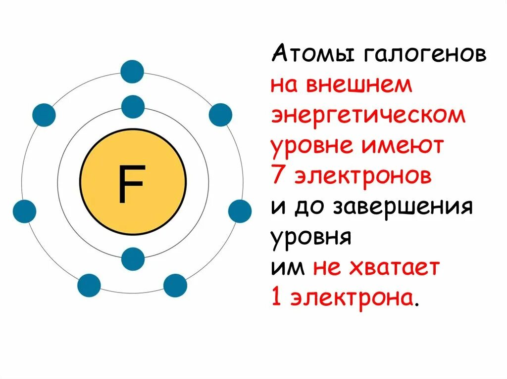 Атом фтора свойства. Атомы галогенов. Внешний энергетический уровень атома. Внешнем энергетическом уровн. Атом фтора рисунок.