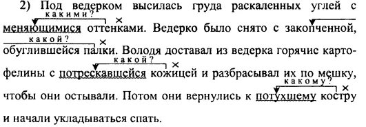 Предложение с одиночным причастием. Спишите сначала предложения с причастными оборотами. Под ведерком высилась груда. Под ведёрком высилась груда РАСКАЛЁННЫХ углей с меняющимися.