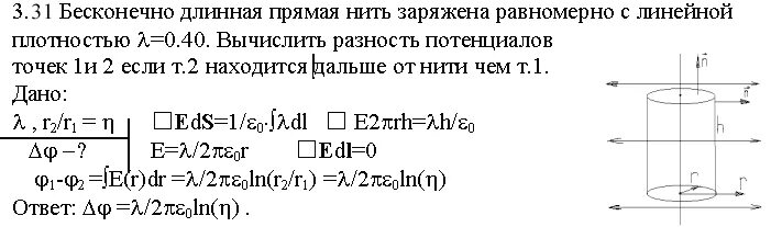 Бесконечно длинная нить заряжена равномерно