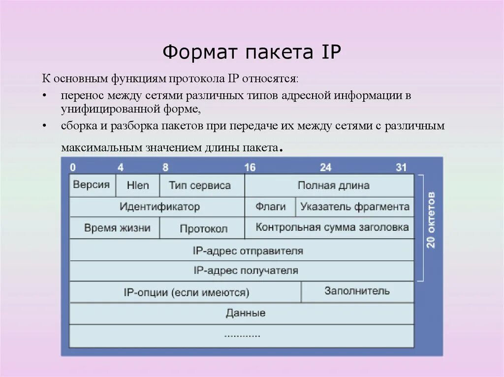 Доставку каждого отдельного пакета выполняет протокол. Пакет IP протокола. Структура заголовка IP пакета. Формат IP пакета. Форматы пакетов протоколов.