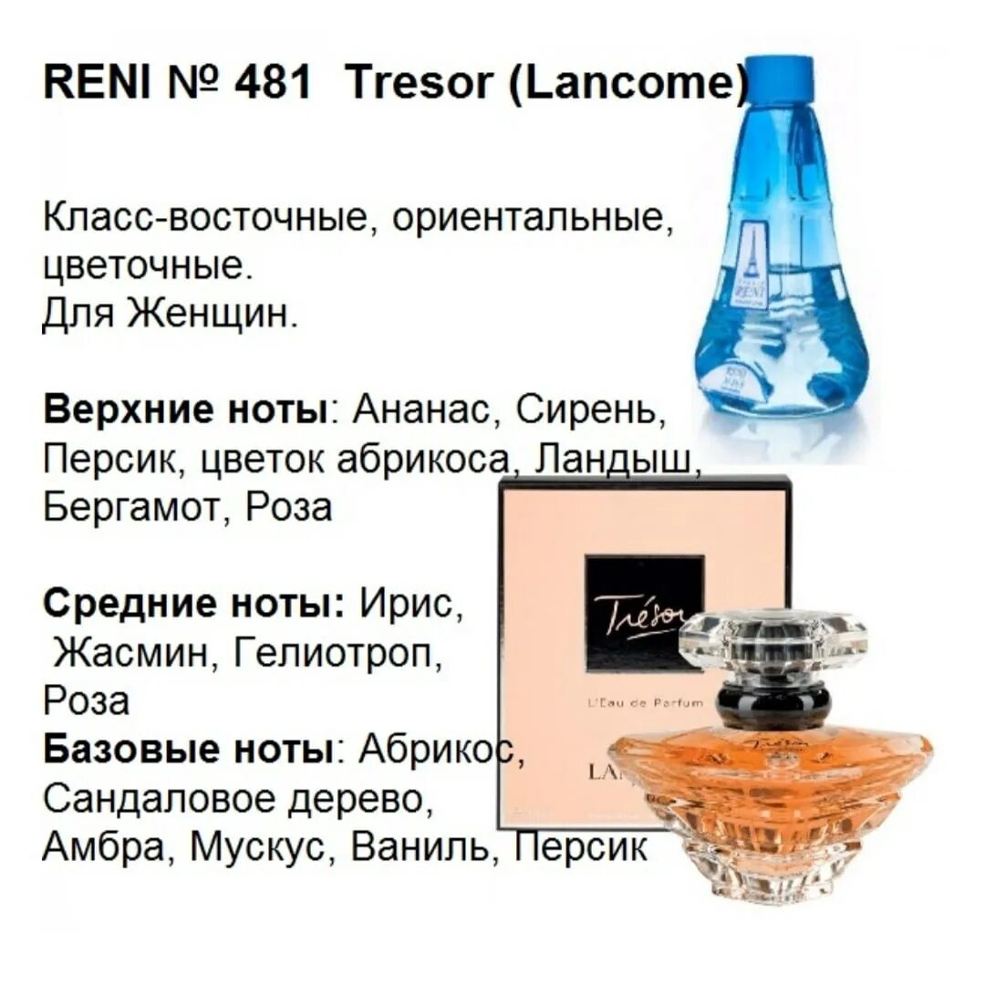 Аромат направления Tresor (Lancome) 100мл 481 Рени. Духи Рени Tresor Lancome. Духи Reni 481. Духи Рени ланком Трезор номер в Рени.