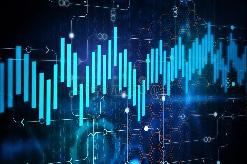 Неоновые финансовые графики\. Ai trading. Робот. Ai trading. Искусственный интеллект в трейдинге.