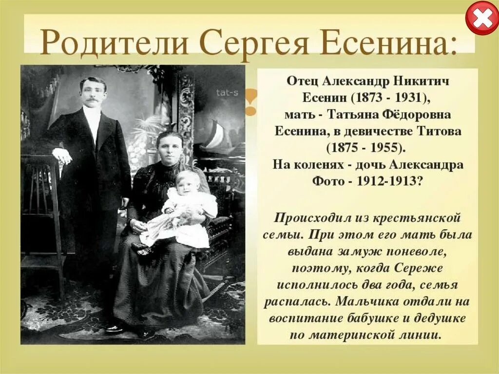 Биография отца семьи. Родители Сергея Есенина. Мать Сергея Александровича Есенина. Семья Сергея Александровича Есенина.