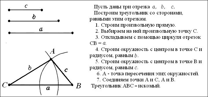 Алгоритм построения треугольника по трем сторонам. Задача 3 построить треугольник по трем его. Построение треугольника по трём сторонам с помощью циркуля и линейки. 1. Построить треугольники по: а) трем сторонам;. Построение по 3 элементам