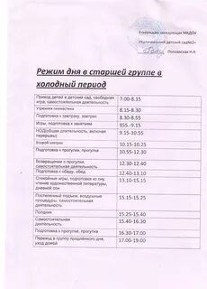Режим дня от рождения до школы