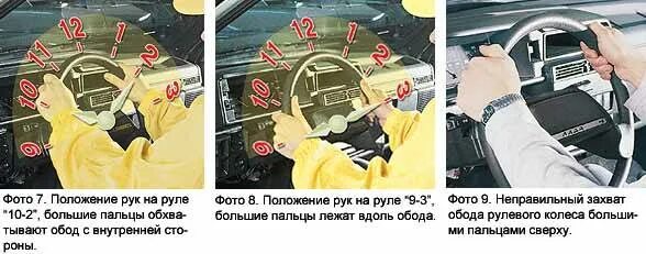 Возвращаются в исходное положение. Положение рук на руле. правильное положение рук на рулевом колесе.
