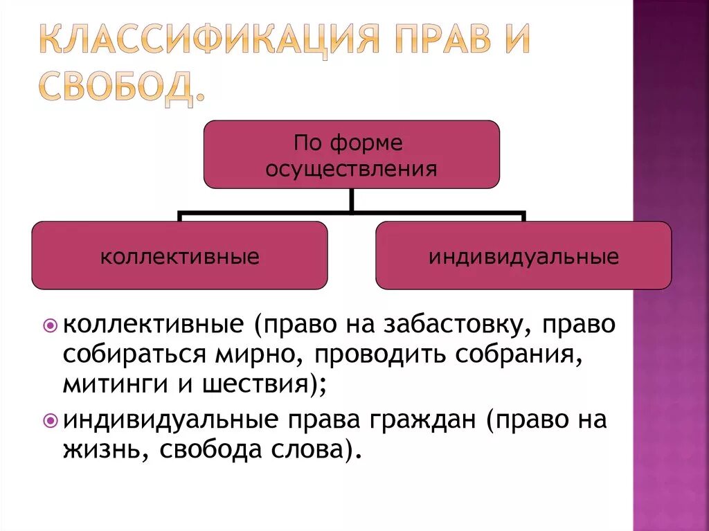 Примеры индивидуальных и коллективных прав.