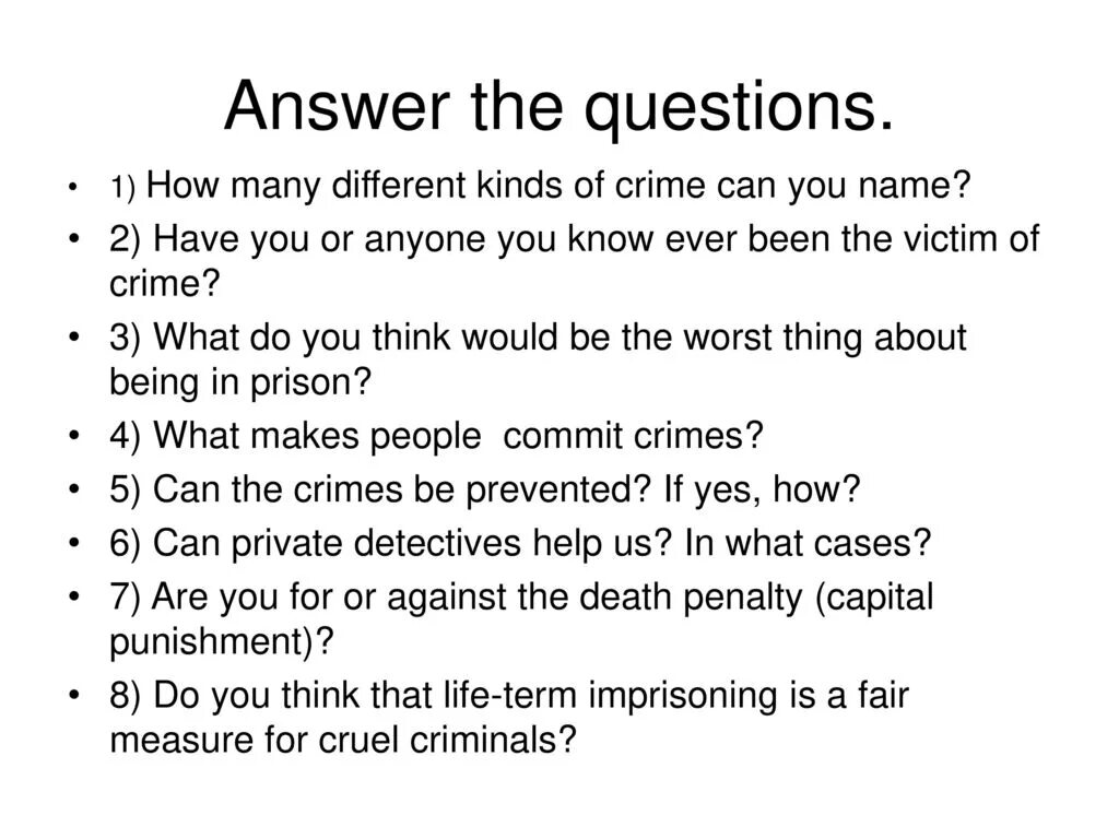 Crime and punishment презентация. FCE speaking Crime. Types of Crimes in English. Kinds of Crimes. Questions about city