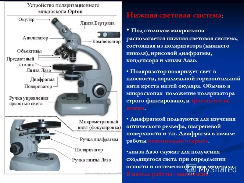 Какую функцию выполняет столик в микроскопе. Окуляр микроскопа строение микроскопа. Строение микроскопа конденсор. Предметный столик микроскопа Биолам. Устройство микроскопа Биомед 2.